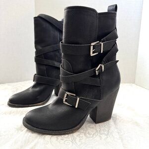 Black Madden Girl Ladies mid calf length boots size 8.5 with 3.5 inch heel